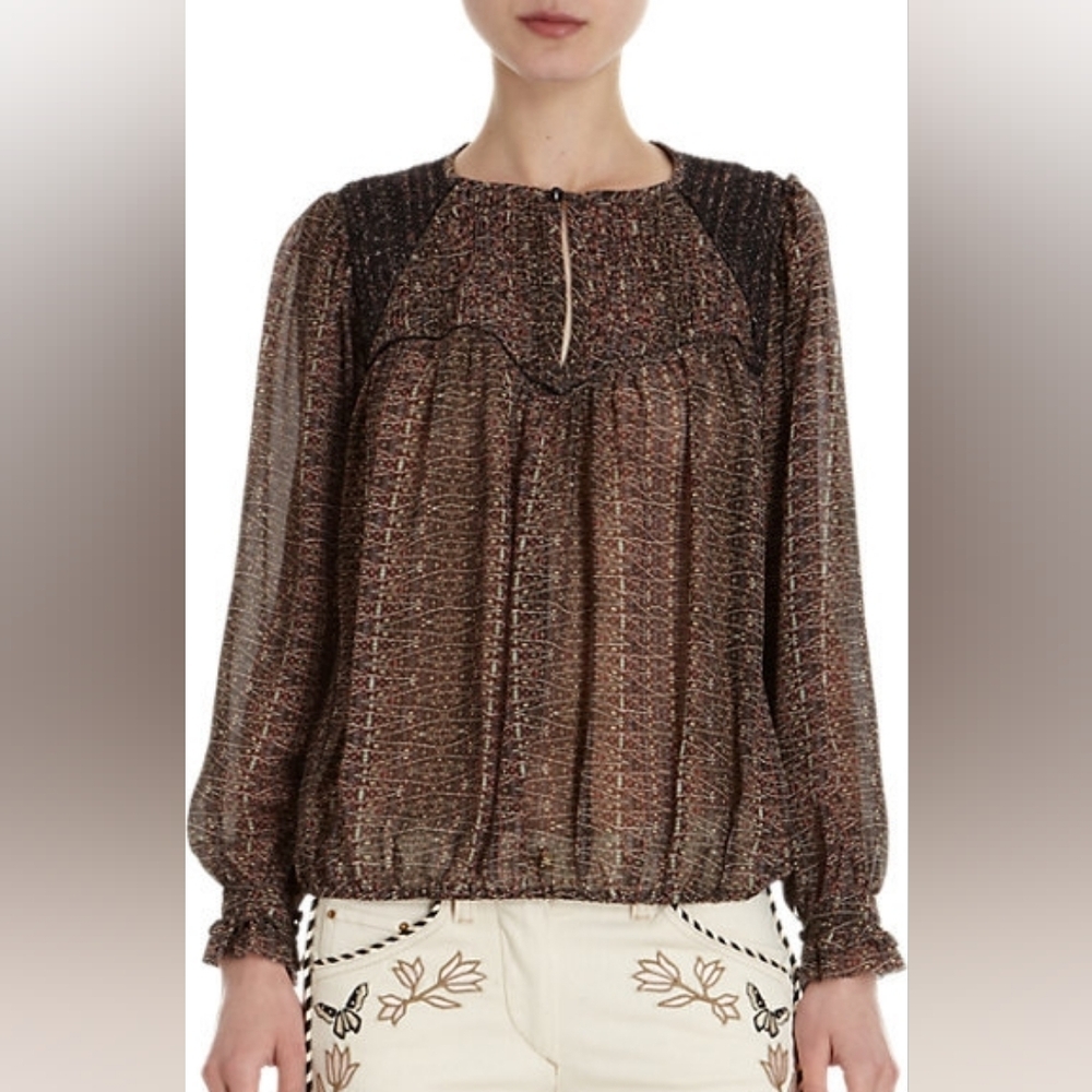 Isabel Marant Wita Smocked Long Sleeve Silk Blouse